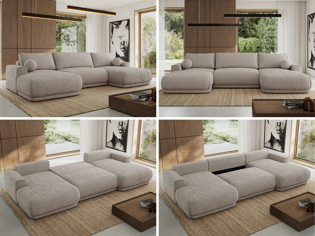 SEDACIA SÚPRAVA RINA U Svetlosivá Hladký ženil - čierna/svetlosivá, textil/plast (360/85/170cm) - MKS