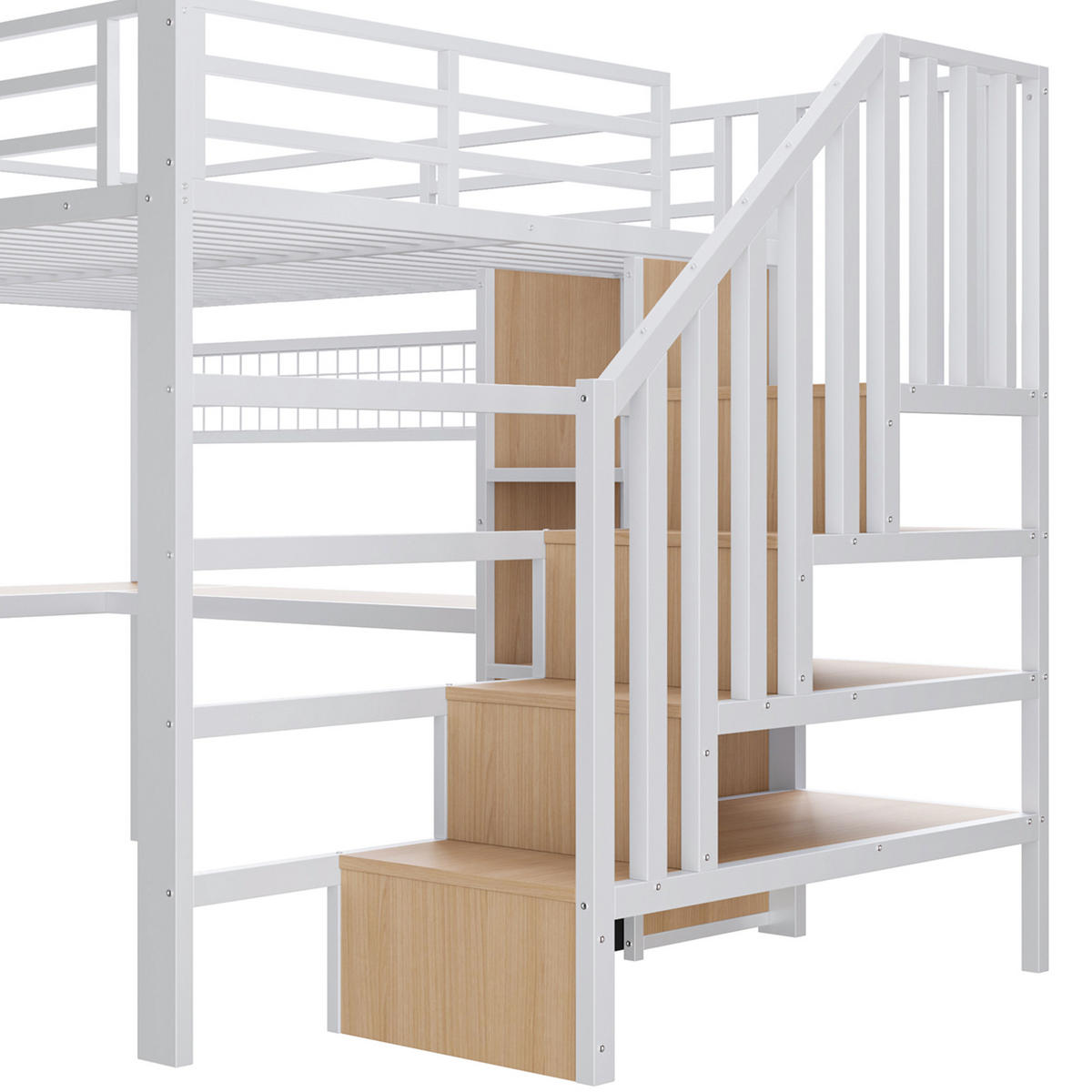 HOCHBETT 140/200 cm DE-04985, mit LED, Schreibtisch und 4 Schubladen in Weiß - Weiß, Metall (140/200cm) - ComfortXL