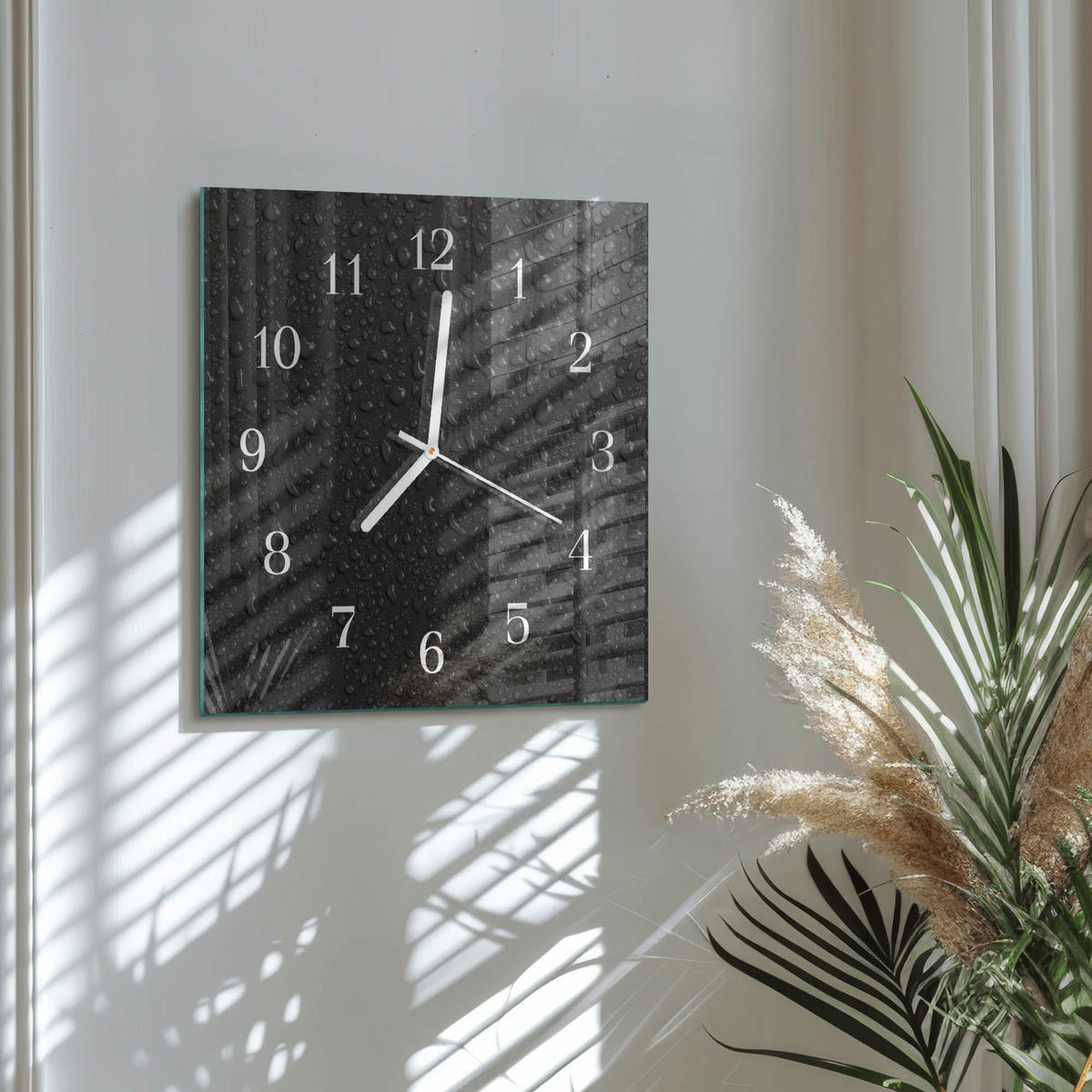 WANDUHR 30x30 cm - Wassertropfen - Schwarz, Glas (30/30/0.4cm) - TULUP