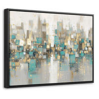 LEINWAND Bilder mit Rahmen - Abstrakt - Blöcke - Gold - Skyline - 40x30 - Beige, Textil (40/30cm) - MuchoWow