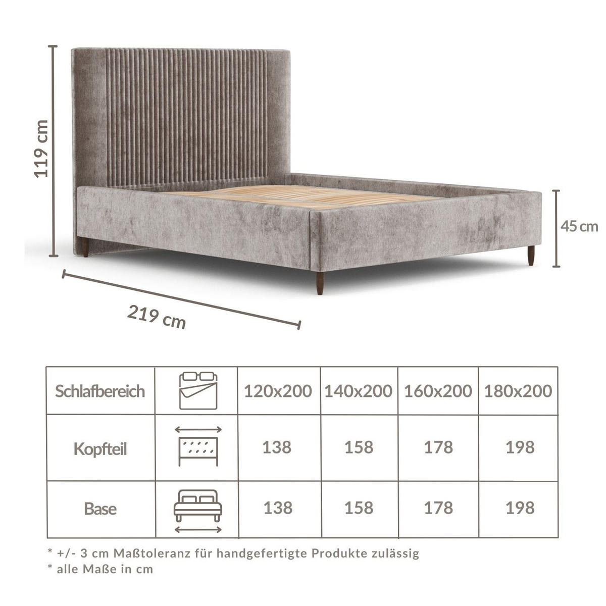 POLSTERBETT Etero Grau 120/200 cm im Chenille-Stoff - Wengefarben/Naturfarben, Holz/Holzwerkstoff (120/200cm) - Maison de Reve