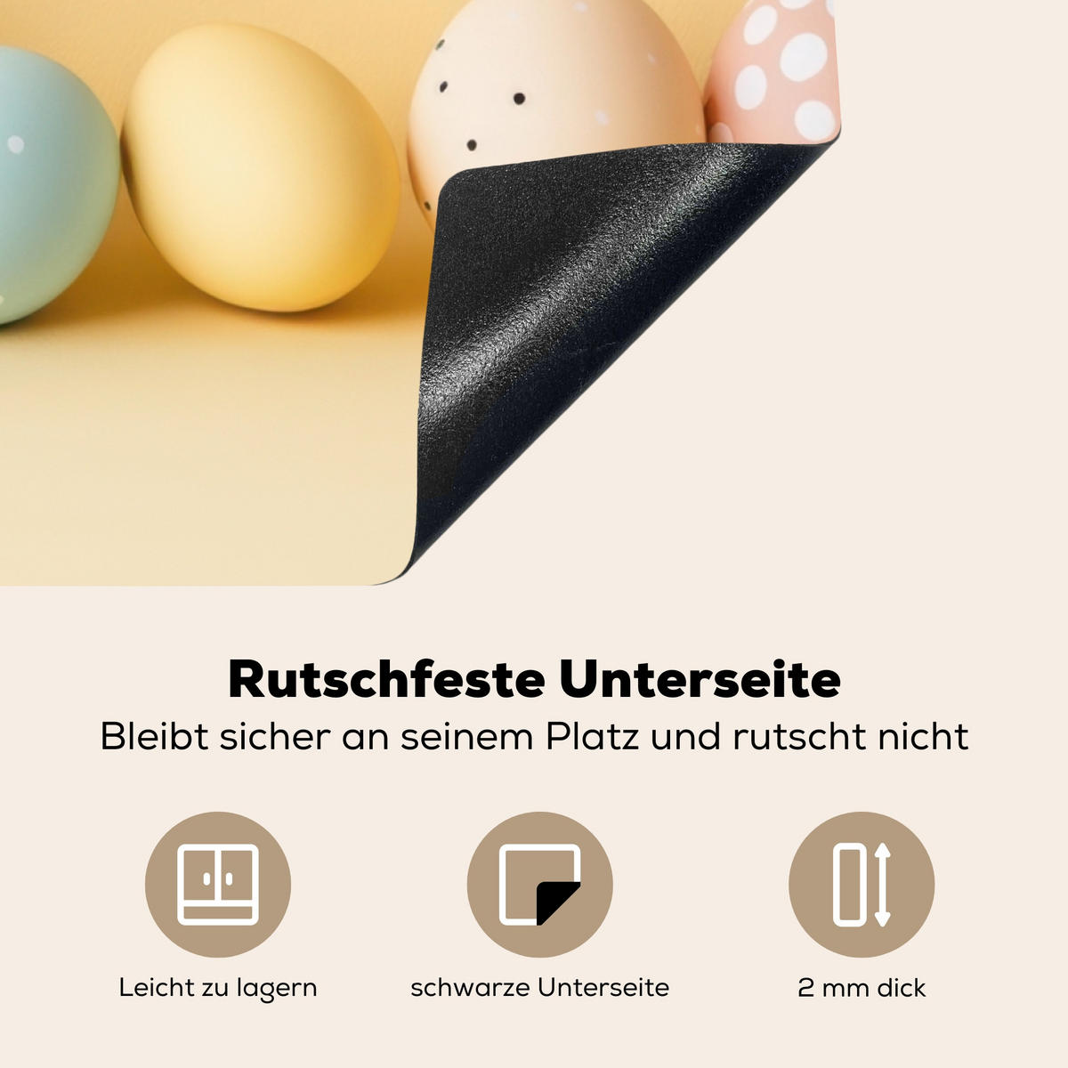 HERDABDECKPLATTE Eier - Kaninchen - Pastellfarbtöne Induktionsmatte 78x78 cm - Hellgelb, Kunststoff (78/78/0.2cm) - MuchoWow