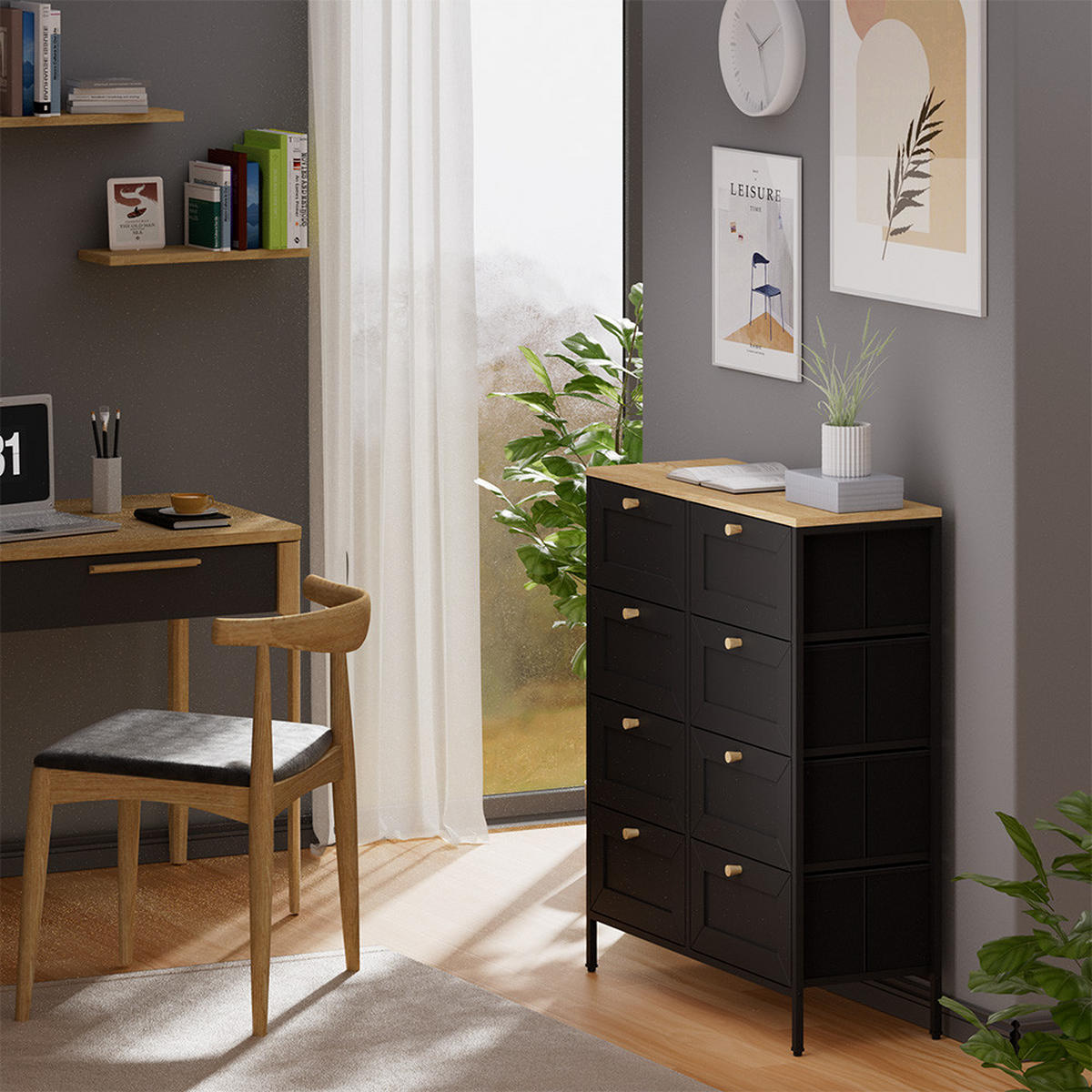 KOMMODE Belaro Schwarz 80 x 95 cm mit 8 Schubladen - Schwarz, Holzwerkstoff (80/95/30cm) - Vicco