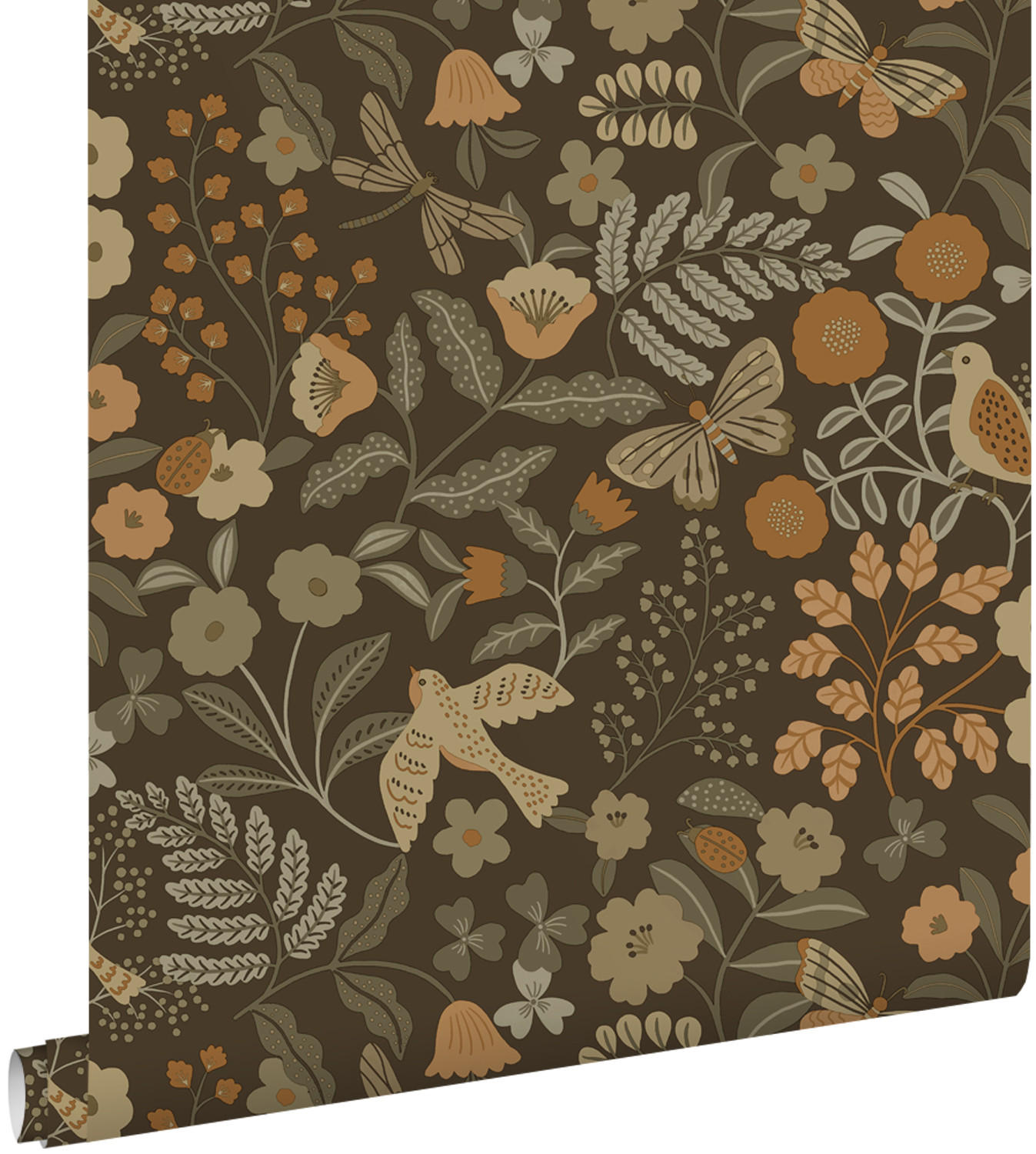 TAPETE Blumen und Vögel 50 x 900 cm - Braun, Papier (50/0.1cm) - ESTAhome