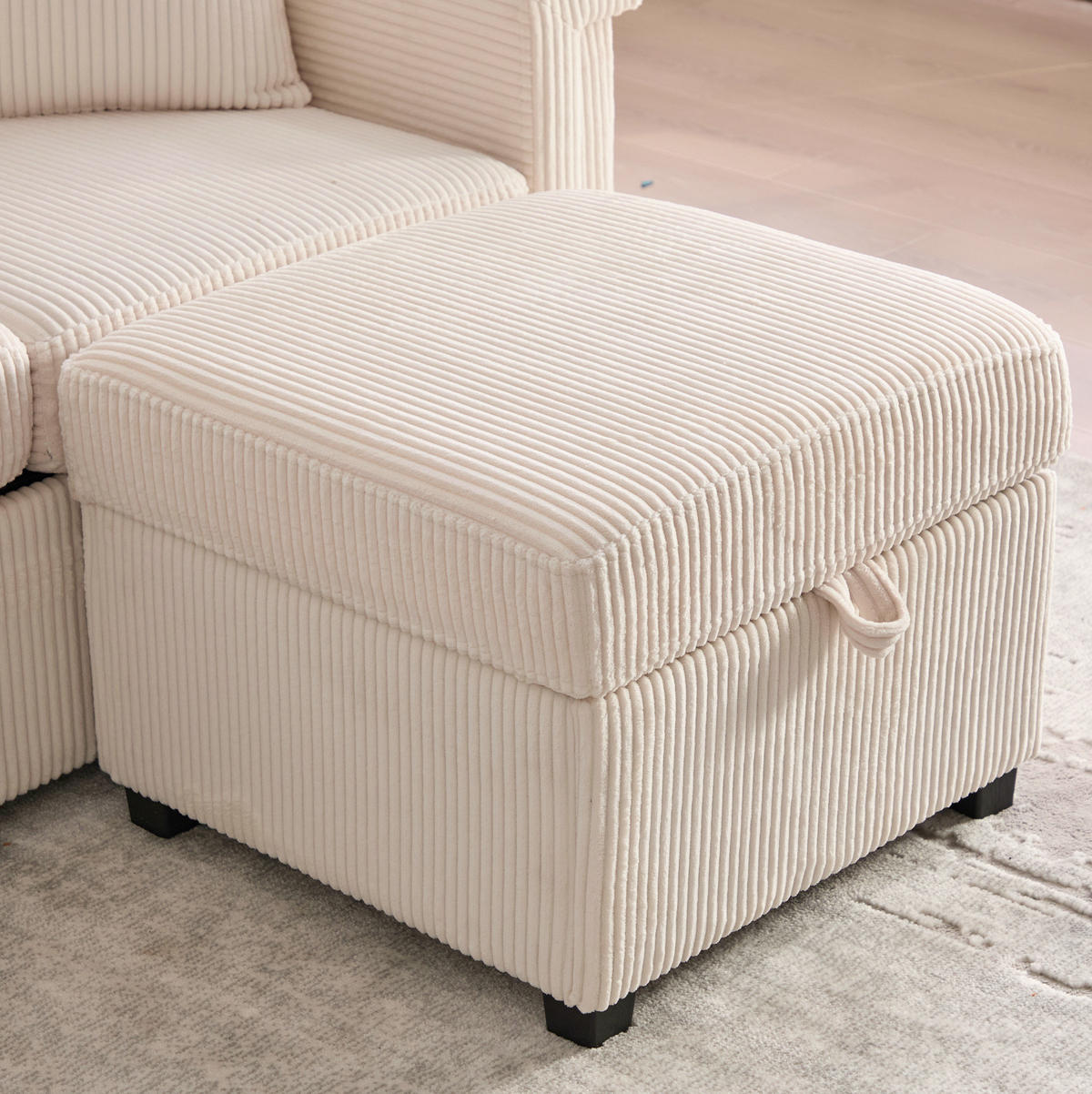 SOFA mit LED und USB/Type-C 194 x 73 x 81 cm Corduroy Beige - Beige, Kunststoff (194/81/73cm) - Meubliv