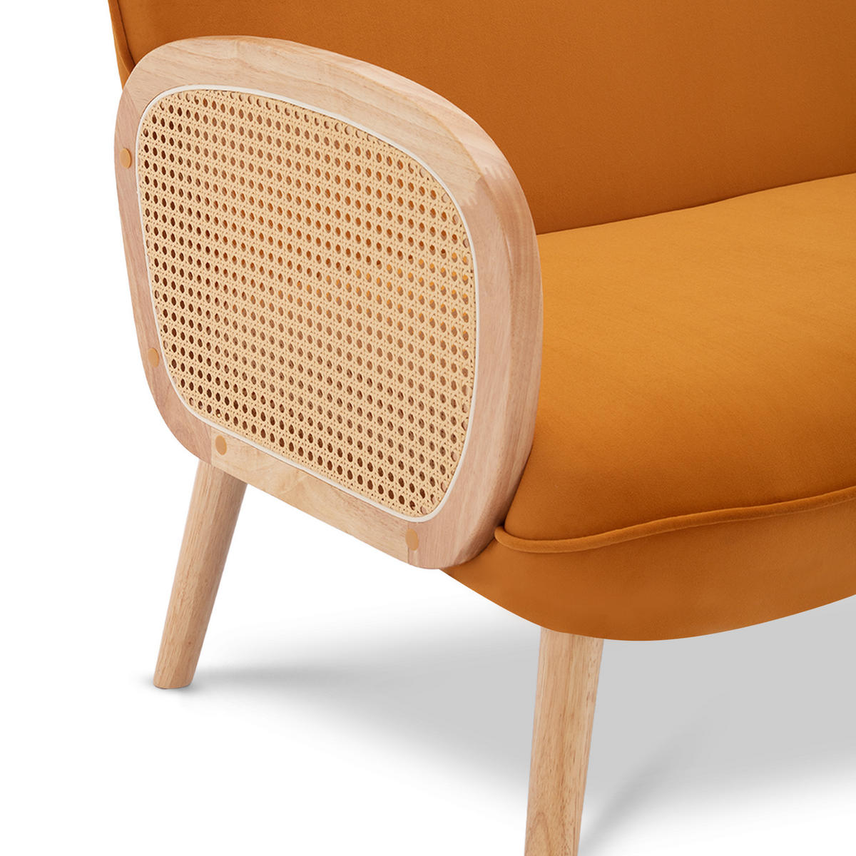 2-SITZER-SOFA Rosi Böhmisches aus Korbgeflecht und ockergelbem Samt - Dunkelgelb/Akaziefarben, Holz/Holzwerkstoff (125/83/79cm) - Sicaan