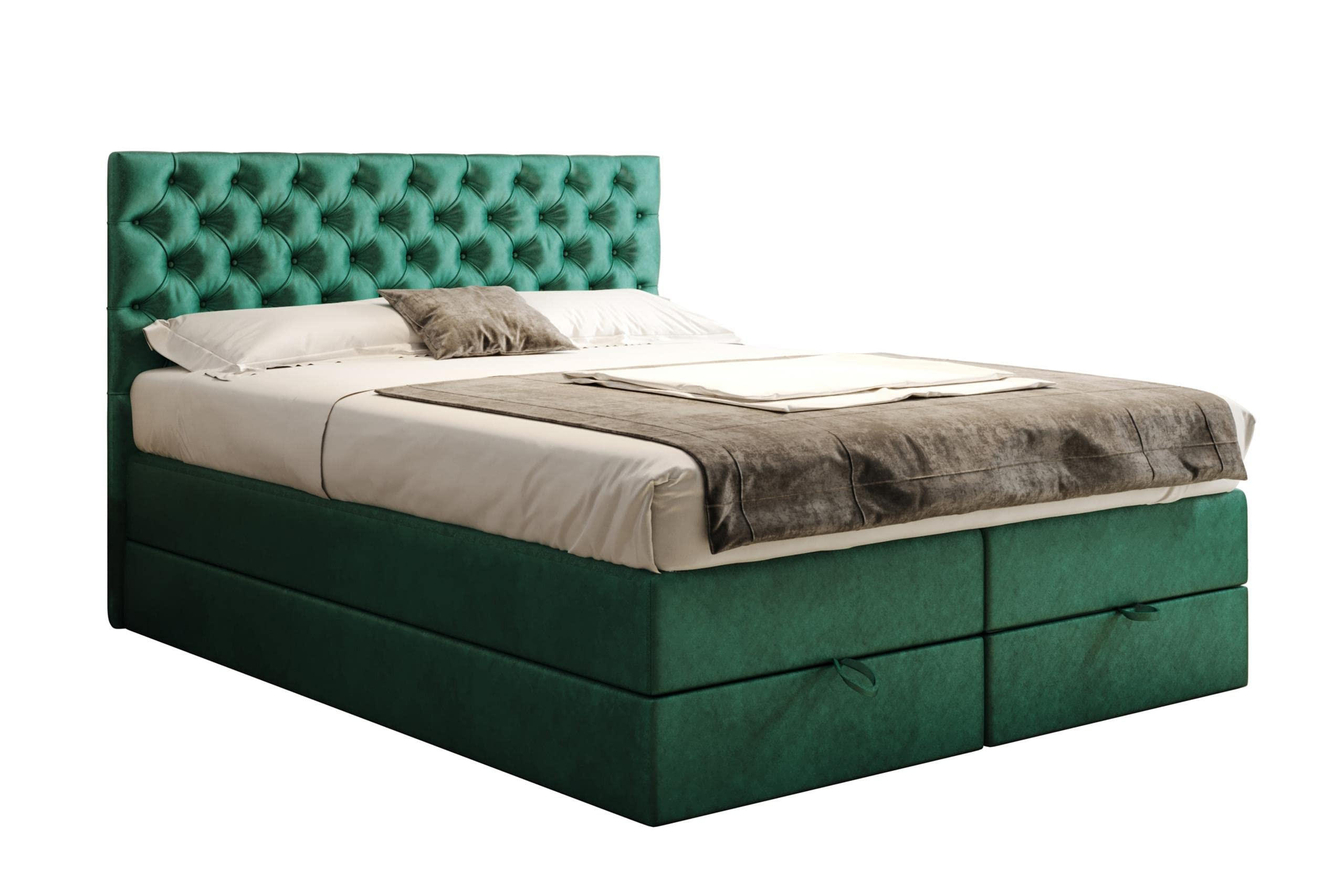 BOXSPRINGBETT 140 x 200 cm LUWR mit H3 Bonell, Bettkasten, Taschenmatratze, Chesterfield Kopfteil, Grün - Grün, Holz/Kunststoff (140/200cm) - Trada