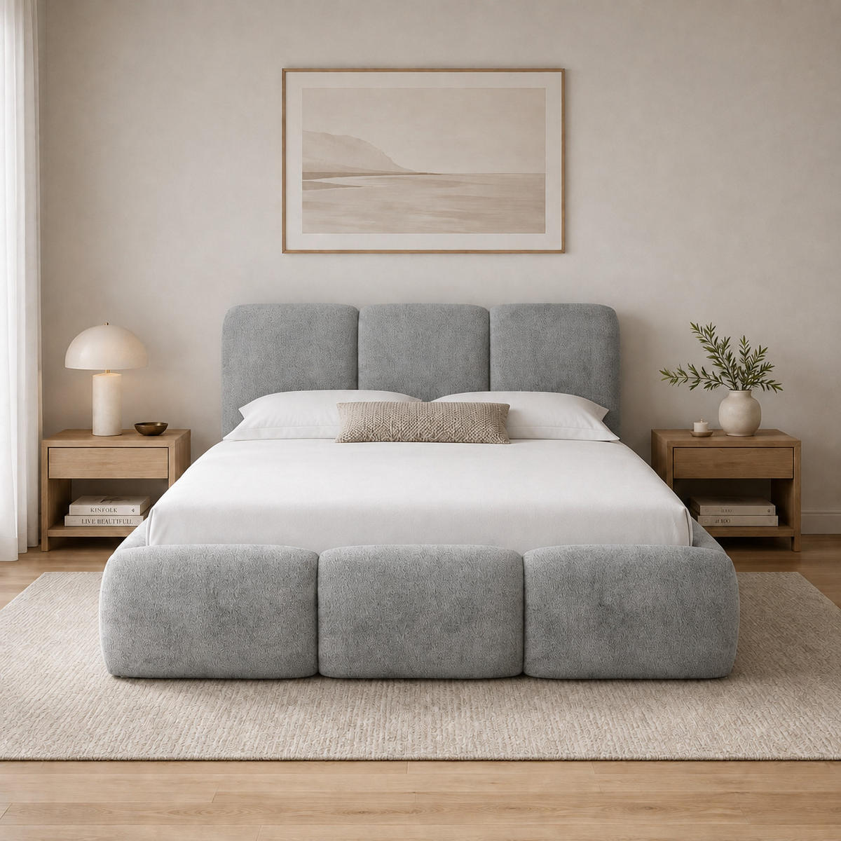 POLSTERBETT mit Stauraum Bouclé-Stoff 200x200 cm in Grau - Grau, Textil (200/200cm) - Home Collective