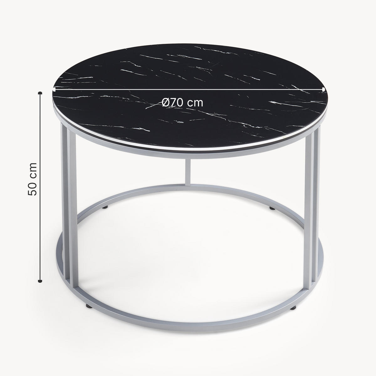 COUCHTISCH Aulum 70/70/50 - Silberfarben/Schwarz, Holzwerkstoff/Metall (70/70/50cm) - [en.casa]