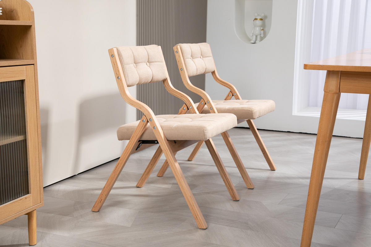 KLAPPSTUHL DE-36263 2er-Set mit gepolstertem Sitz Khaki - Sandfarben, Holz (48/77/61cm) - ComfortXL