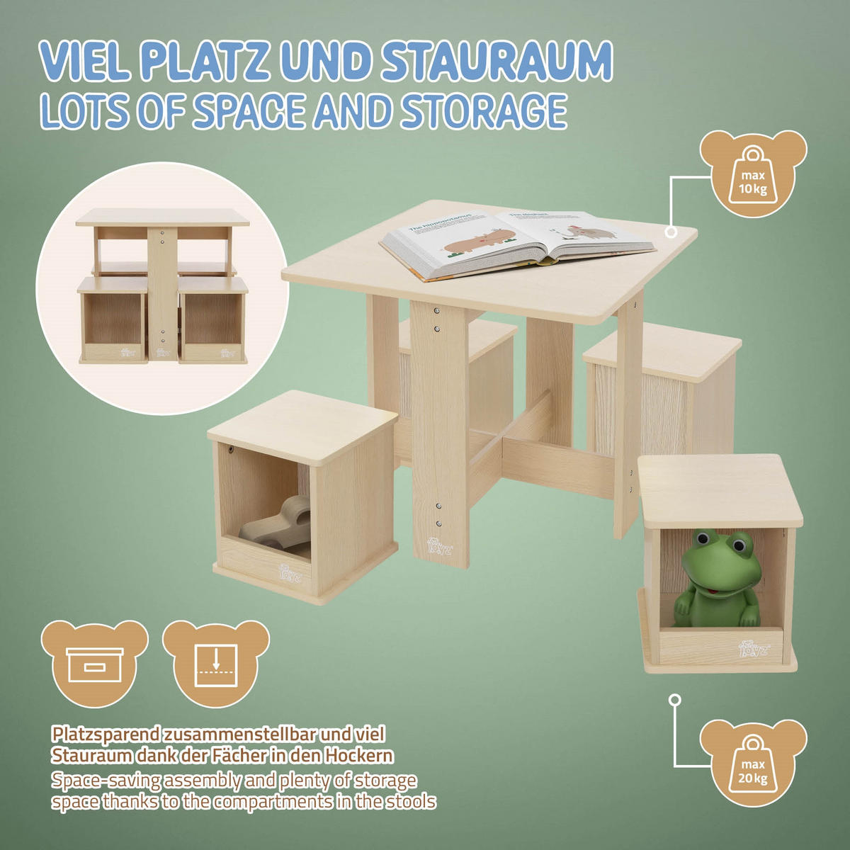 SITZGRUPPE Kinder - Naturfarben, Holz (58/50/58cm) - Joyz
