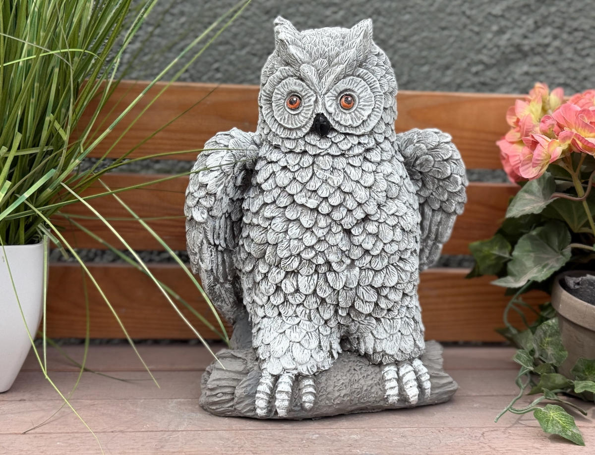 STEINFIGUR Uhu Kauz auf AST, frostfest - Grau, Stein (23/29/17cm) - stoneandstyle