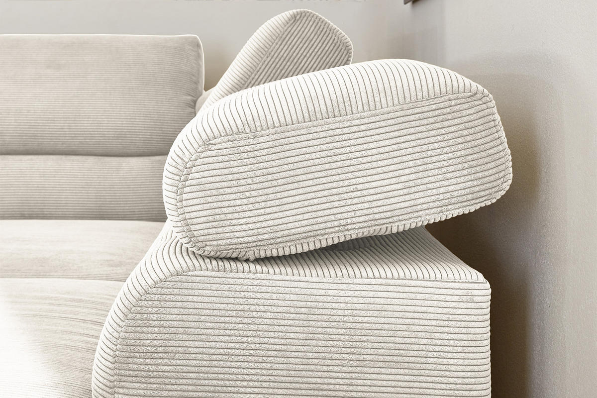 ECKSOFA MIT MOTORISCHEM SITZVORZUG DELIA Weiß Cord - Schwarz/Weiß, Textil/Metall (276/219cm) - KAWOLA