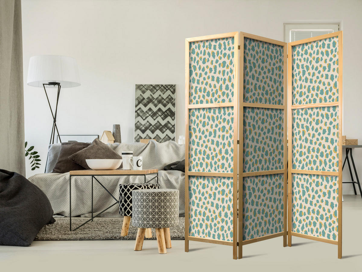 PARAVENT Japanischer 3-tlg 135x172 cm Buntes Tiermuster - Grün, Holz/Textil (135/172/3cm) - Muralo