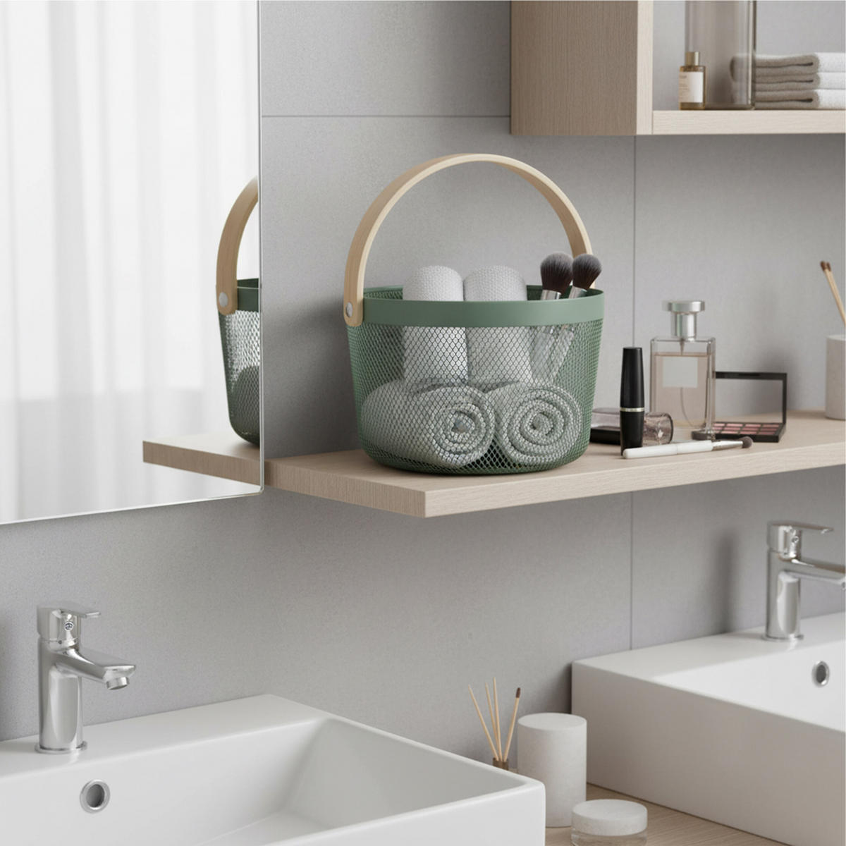 DRAHTKORB - Türkis, Holz/Metall (27.5/30/25.5cm) - Relaxdays