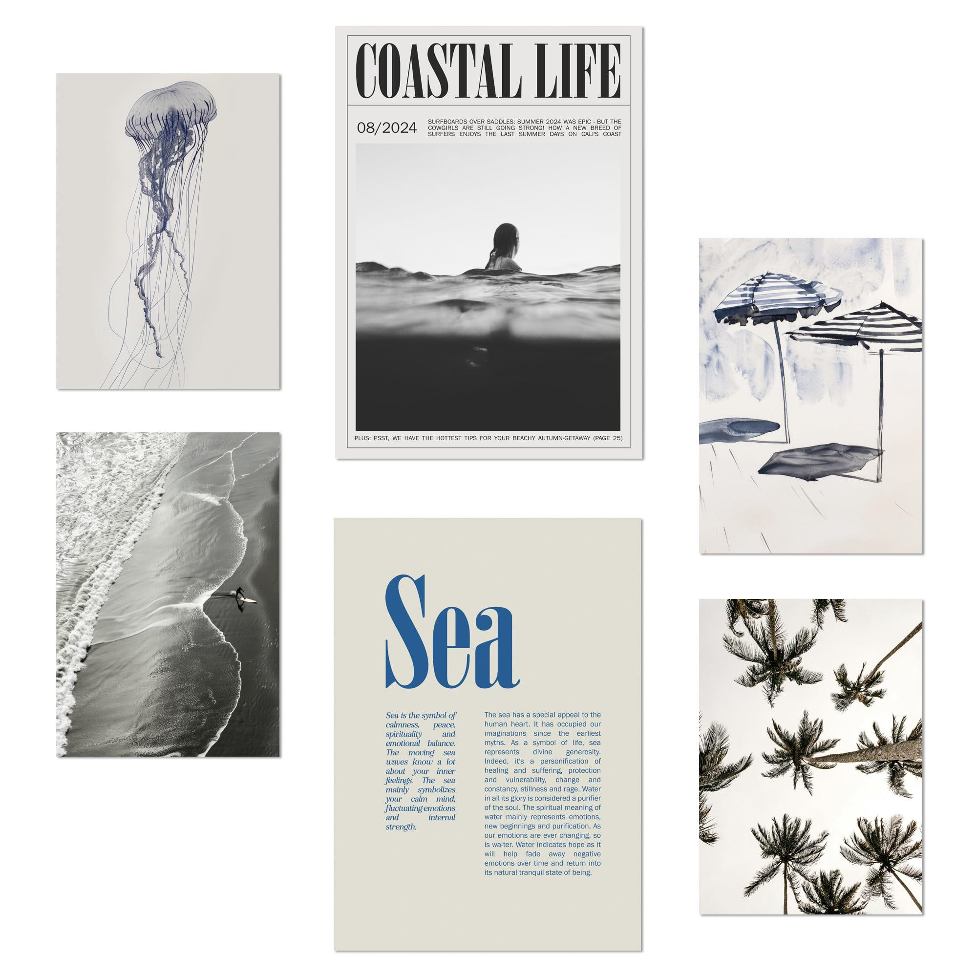 POSTER Set Mit 6 Marineblau, Blau, Meer Und Sommer A3 & A4 Rahmenlos - Klar, Papier (29/3cm) - Nacnic