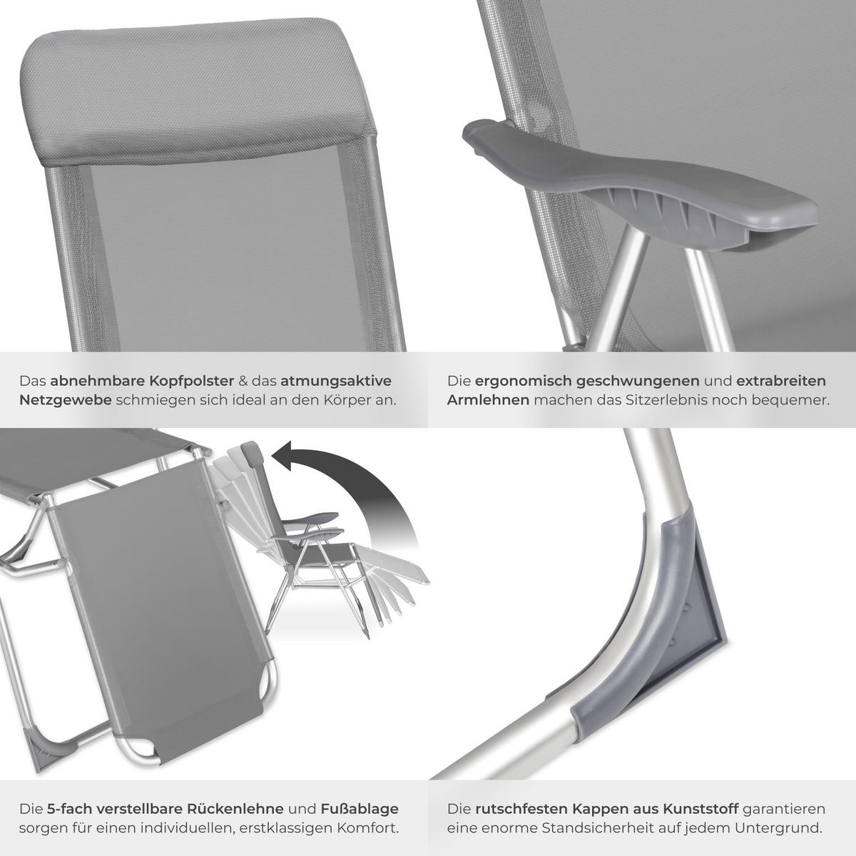 GARTENSTUHL 2er Set Jana, 146,5 x 59 x 117,5 cm, grau - Grau, Metall (59/117.5/146.5cm) - tectake