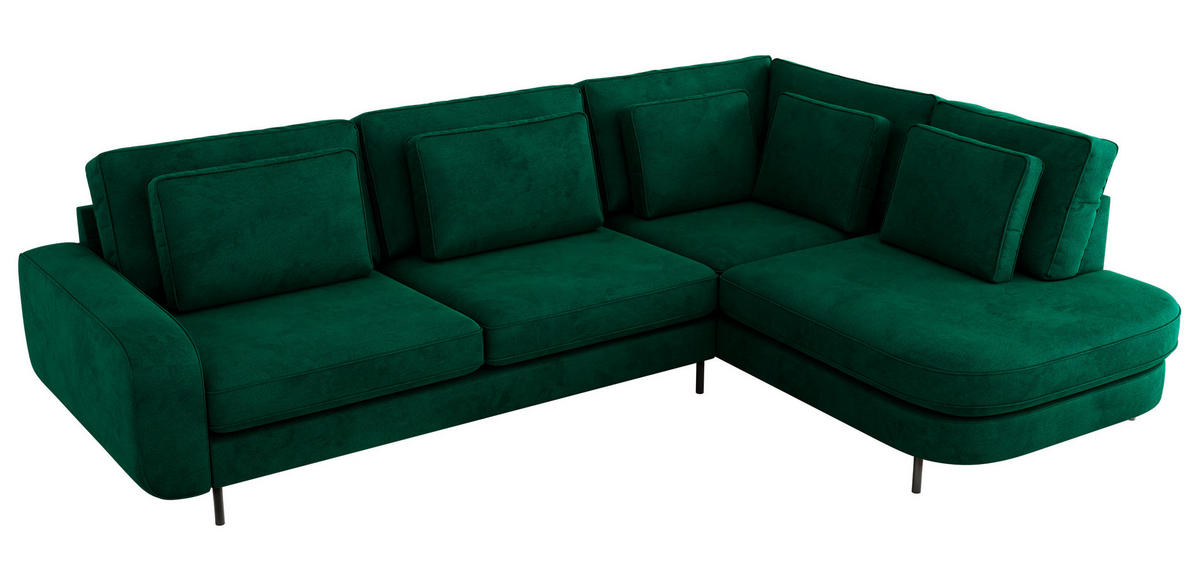 ROHOVÁ SEDAČKA CALENO L - Zelený Samet - Levá Strana - černá/tmavě zelená, kov/textil (317/225cm) - MKS