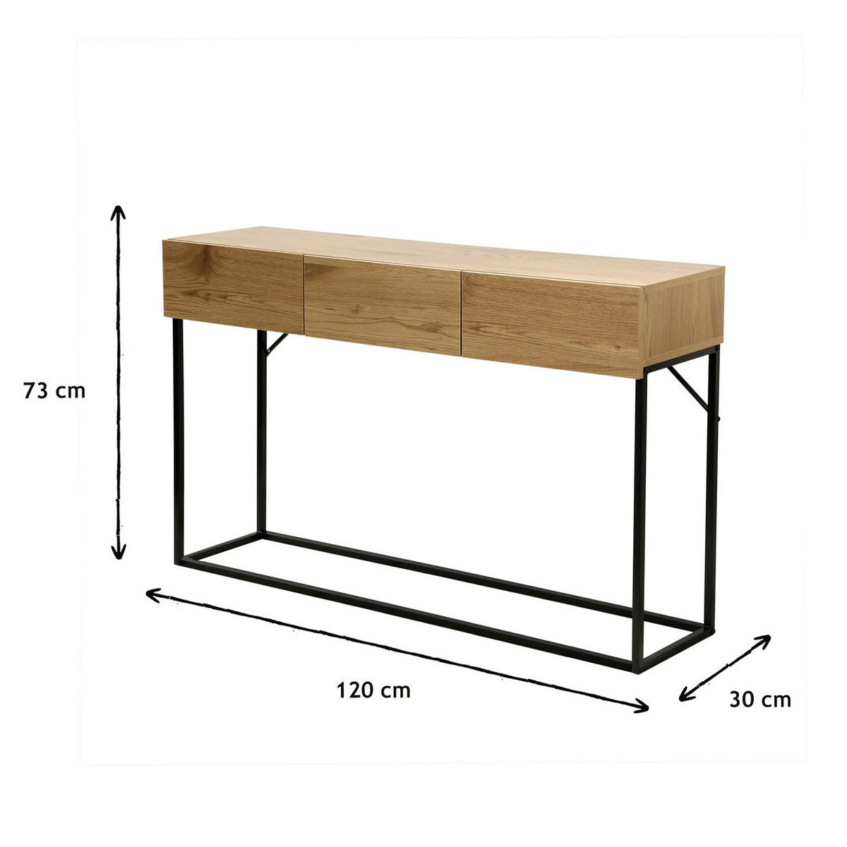 KONSOLE mit 3 Schubladen in Eiche Dekor L120cm - Eichefarben, Holzwerkstoff (9/29.5/73cm) - Calicosy