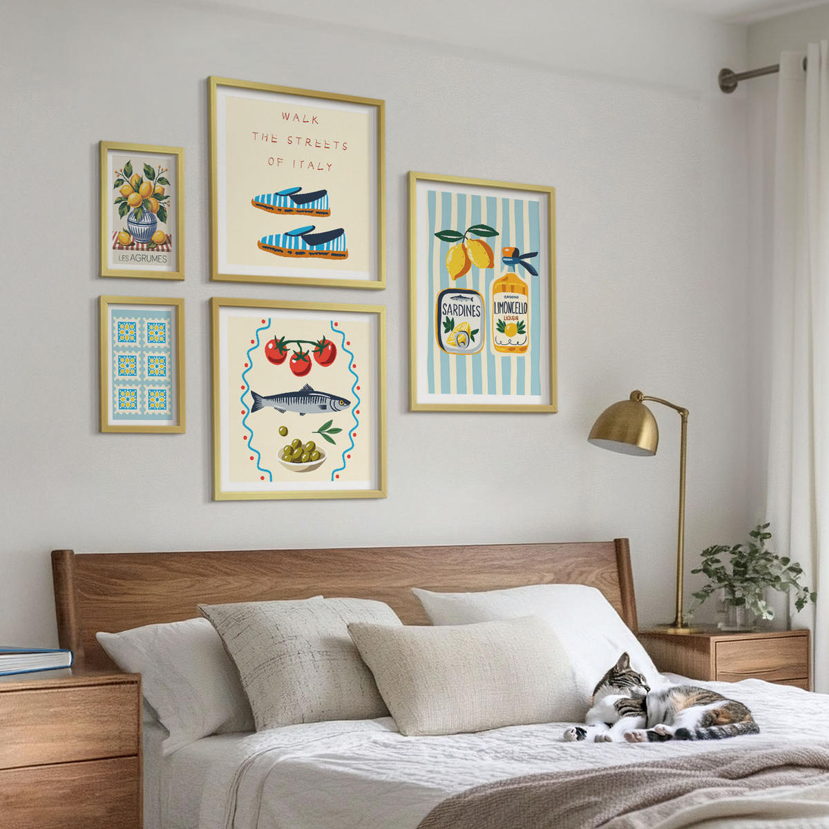 WANDBILDER 5er Set - 50x50 cm & 20x30 cm & 40x60 cm Goldrahmen - Italienische Aromen, farbenfrohe Bilder - Goldfarben, Kunststoff (40/60cm) - ArtPrintCave
