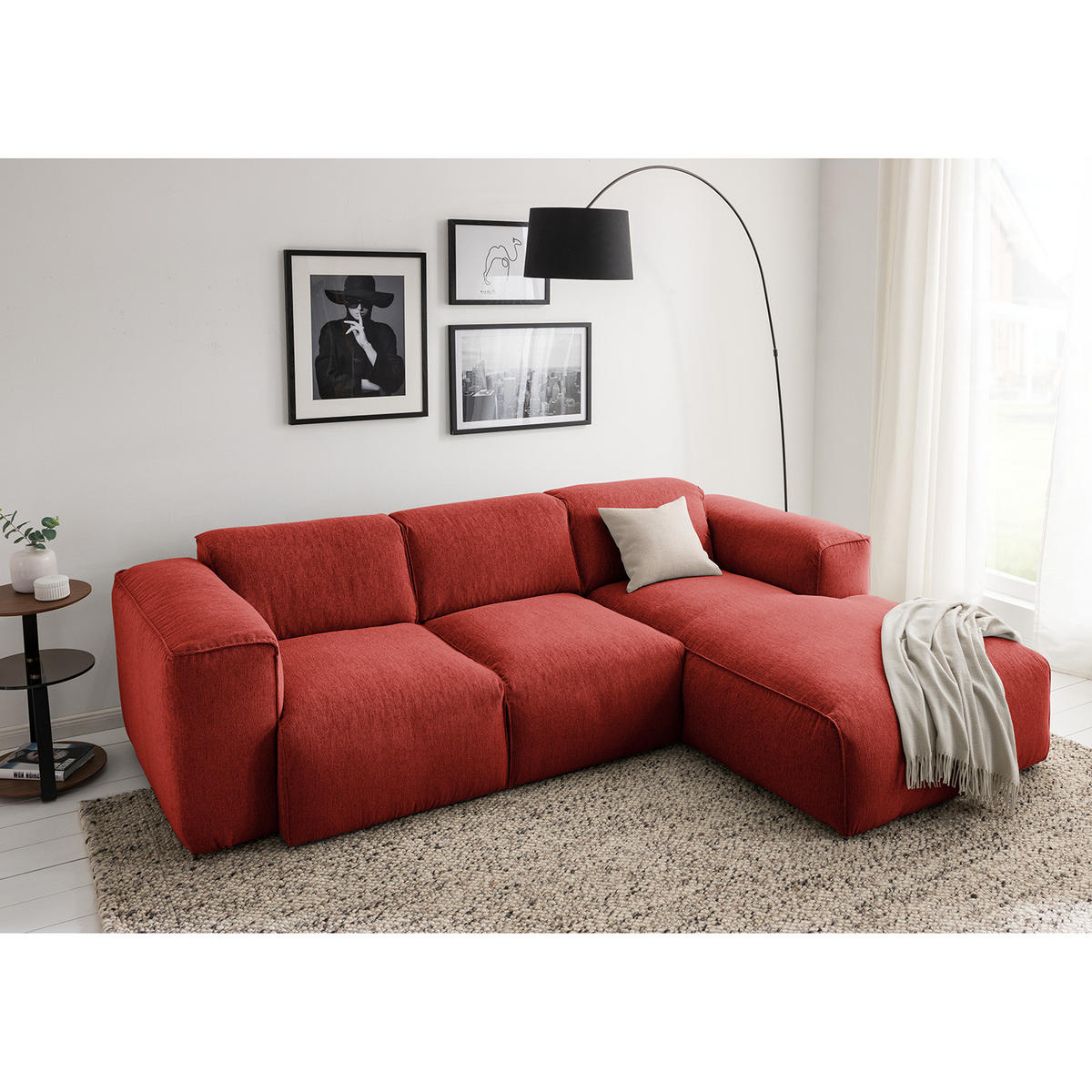 3-SITZER ECKSOFA mit Longchair - Rot/Schwarz, Kunststoff/Textil (251/173cm) - home24