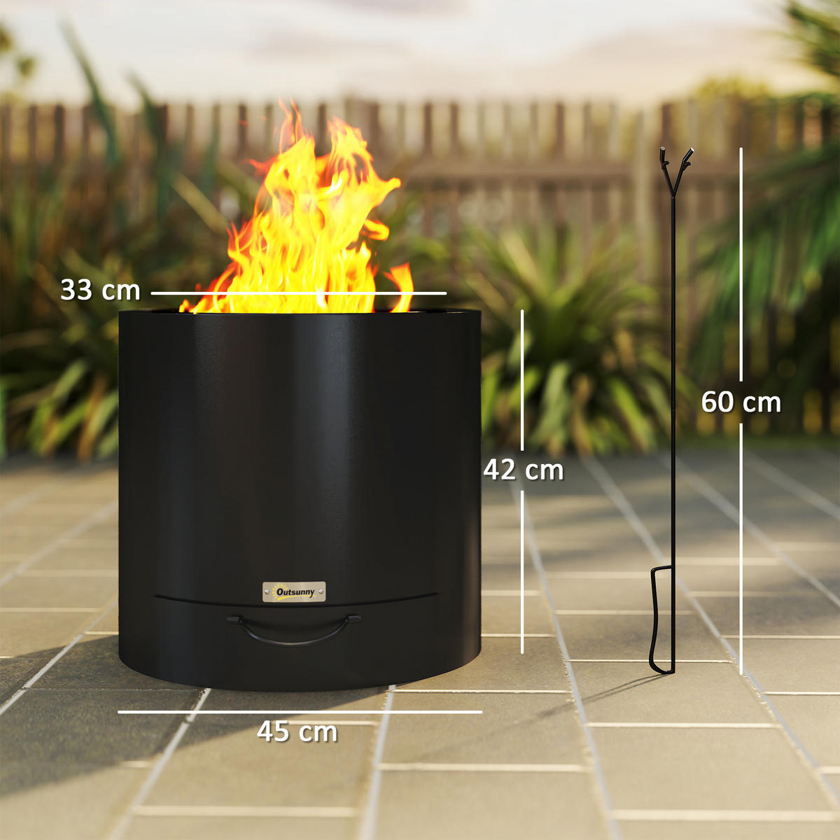 FEUERSCHALE DE-10583 mit Aschenwanne & Schürhaken Schwarz - Schwarz, Metall (45/42/45cm) - ComfortXL