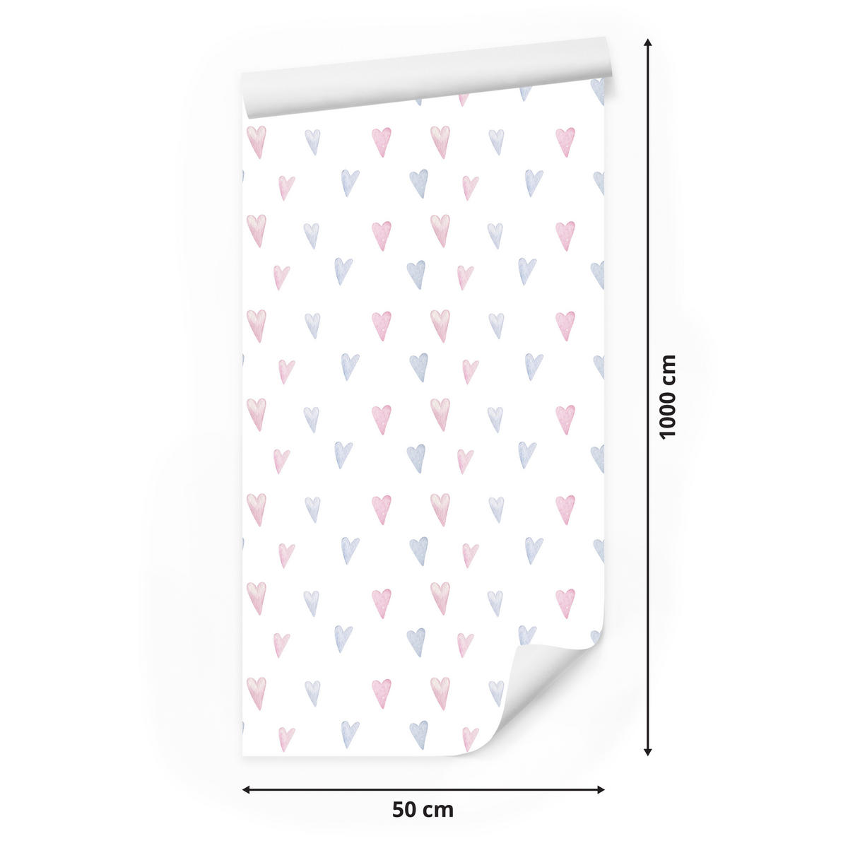 VLIESTAPETE Kleine Pastellherzen – Rosa, Mint, Weiß – 50x1000 cm - Rosa/Weiß, Papier (50/1000cm) - Muralo