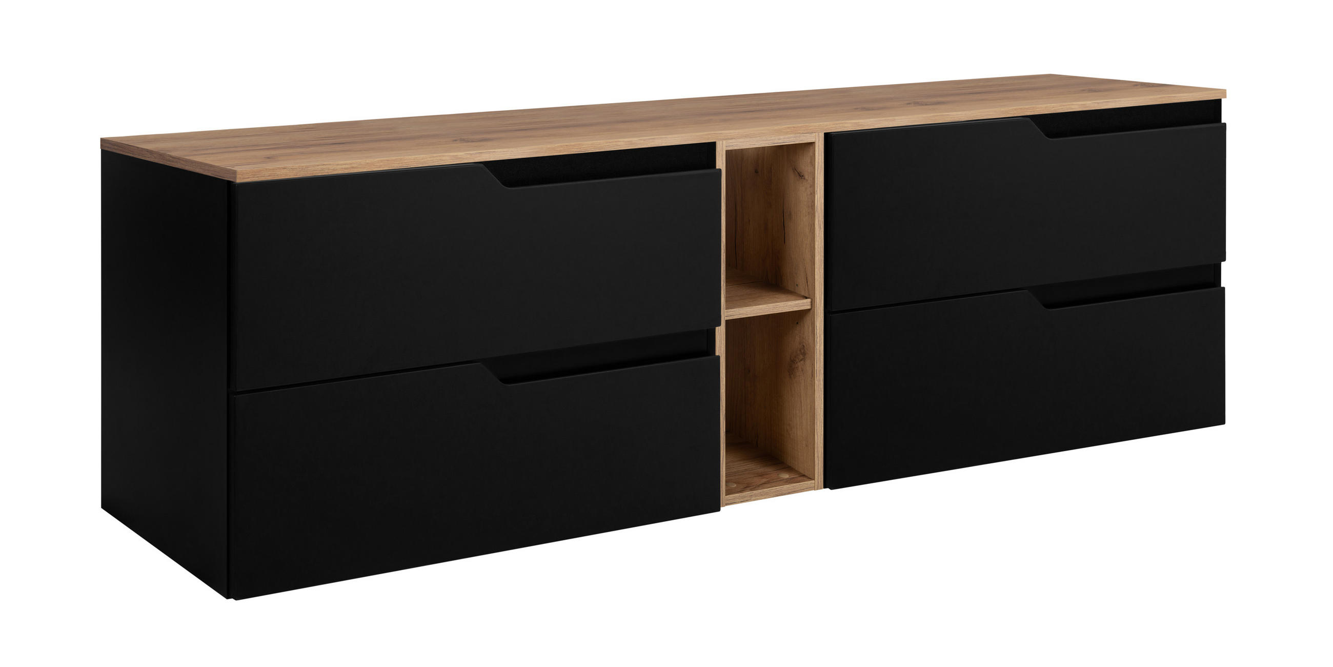 BADEZIMMERSCHRANK: Schwarz / Eiche Craft, 140 (2 x 60 + 20) x 46 x 58 cm - Eichefarben/Schwarz, Holzwerkstoff (140/58/46cm) - 3XE LIVING