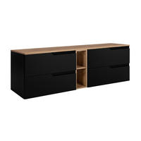 BADEZIMMERSCHRANK: Schwarz / Eiche Craft, 140 (2 x 60 + 20) x 46 x 58 cm - Eichefarben/Schwarz, Holzwerkstoff (140/58/46cm) - 3XE LIVING