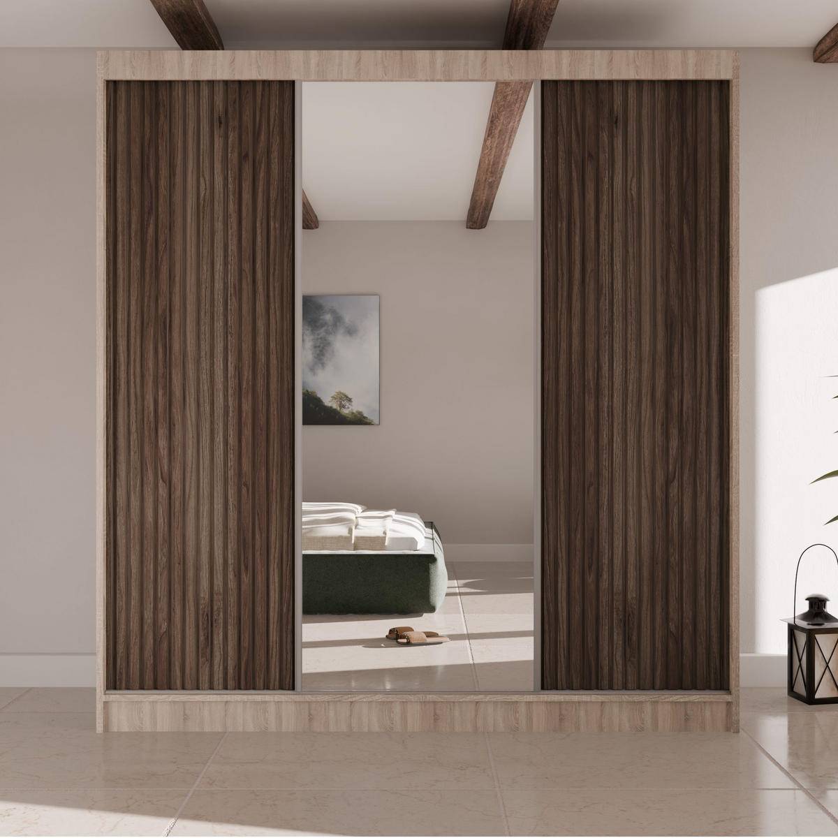 SCHWEBETÜRENSCHRANK Ramos II 200/61/215 eiche sonoma+holzfarben - Eichefarben/Sonoma Eiche, Holzwerkstoff (200/215/61cm) - Beautysofa