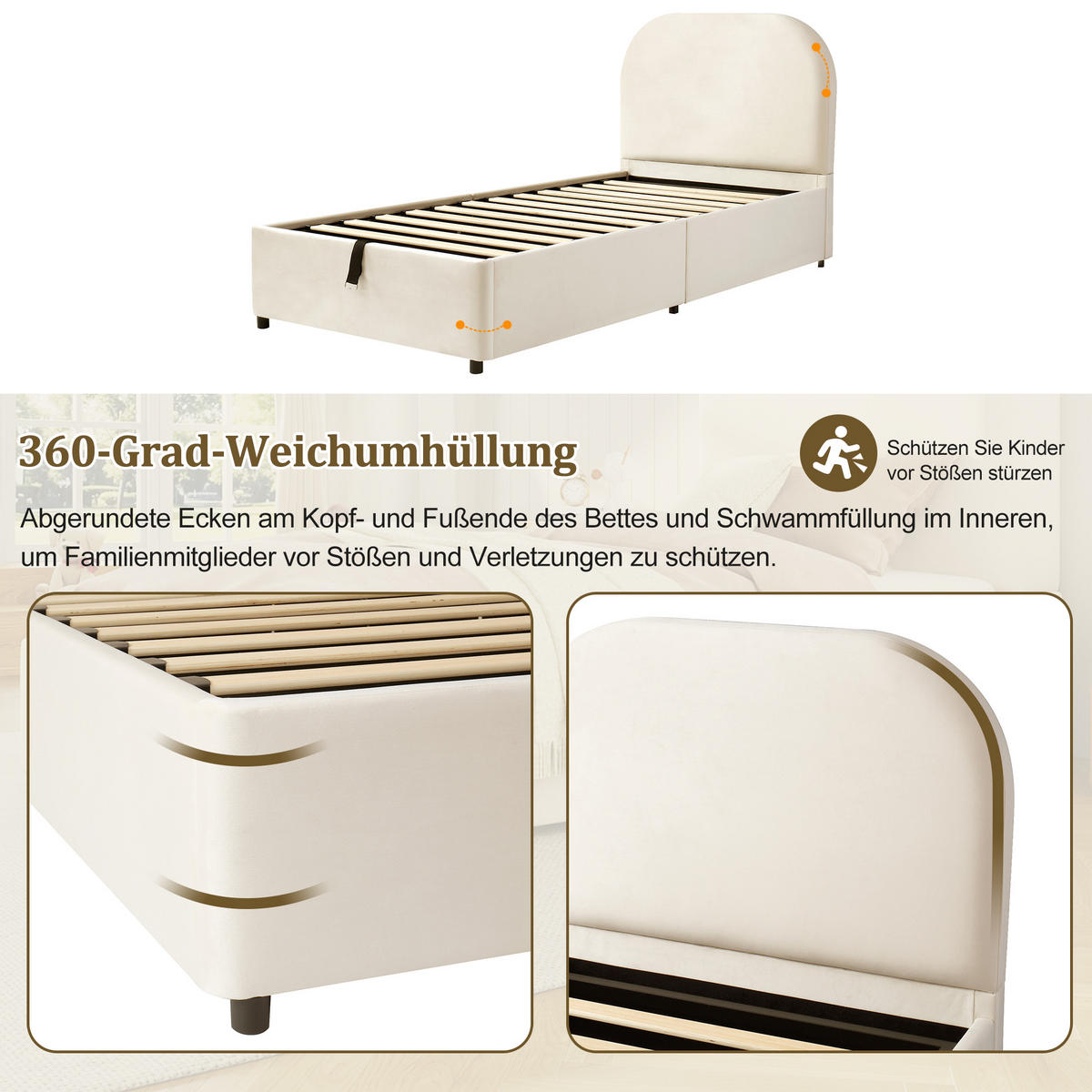 POLSTERBETT 90/200 cm Beige mit Stauraum - Beige, Textil (90/200cm) - Oxeza