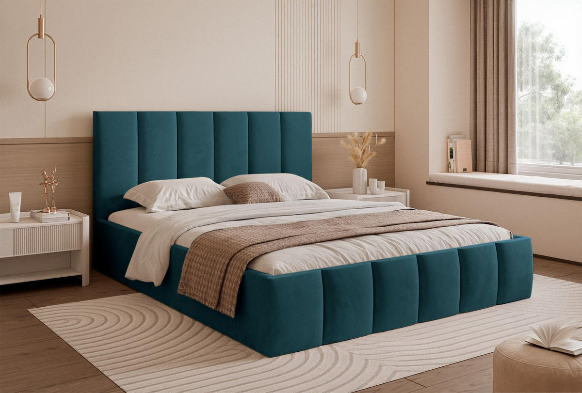 POLSTERBETT Sarafino Türkis Samt 140x200 cm - Türkis, Textil (140/200cm) - Selsey