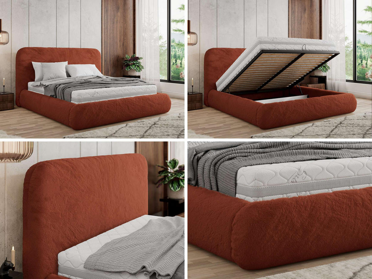 POLSTERBETT BENEA CLASSIC 180/200 - Orange Plüsch - Pocket-Matratze - Orange, Textil (180/200cm) - MKS