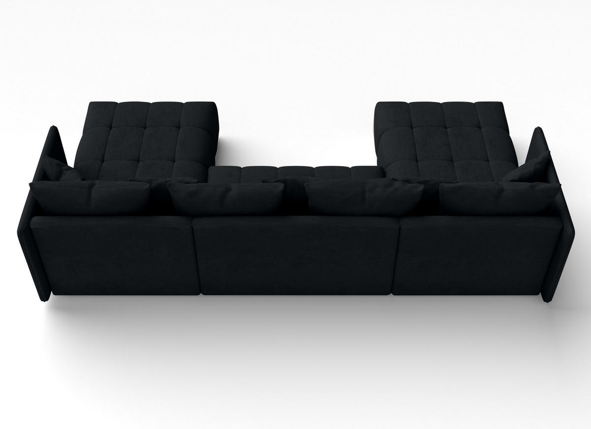 WOHNLANDSCHAFT Veliro U Schwarz 353/180/83 cm mit Schlaffunktion und Bettkasten - Schwarz, Kunststoff/Textil (353/83/180cm) - AX Living