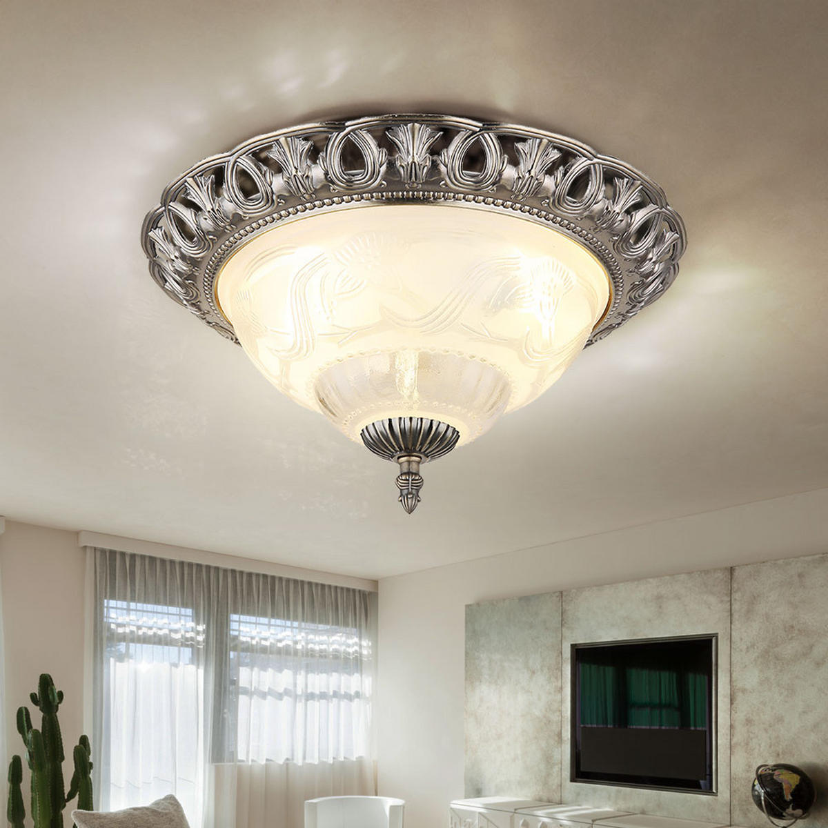 DECKENLEUCHTE Metall Perlmutt Weiß Silber - Silberfarben, Glas (33/33/17cm) - Globo Lighting