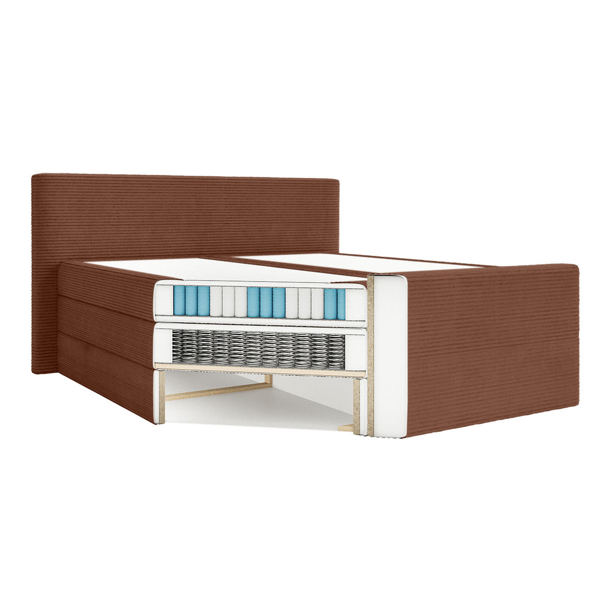 BOXSPRINGBETT Velipoja Cord 140x200 cm, Rotbraun - Dunkelrot, Textil (140/200cm) - Fedve