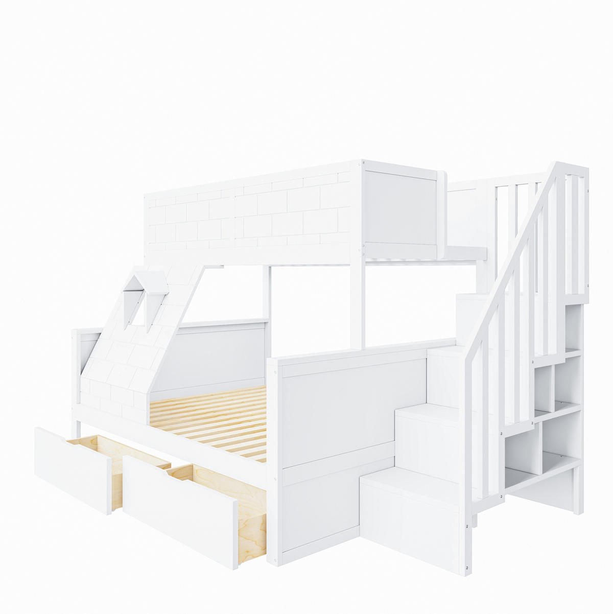 ETAGENBETT 90/200 & 140/200 cm in Weiß mit Treppe und Schubladen - Weiß, Holz (90/200cm) - Flora Grace