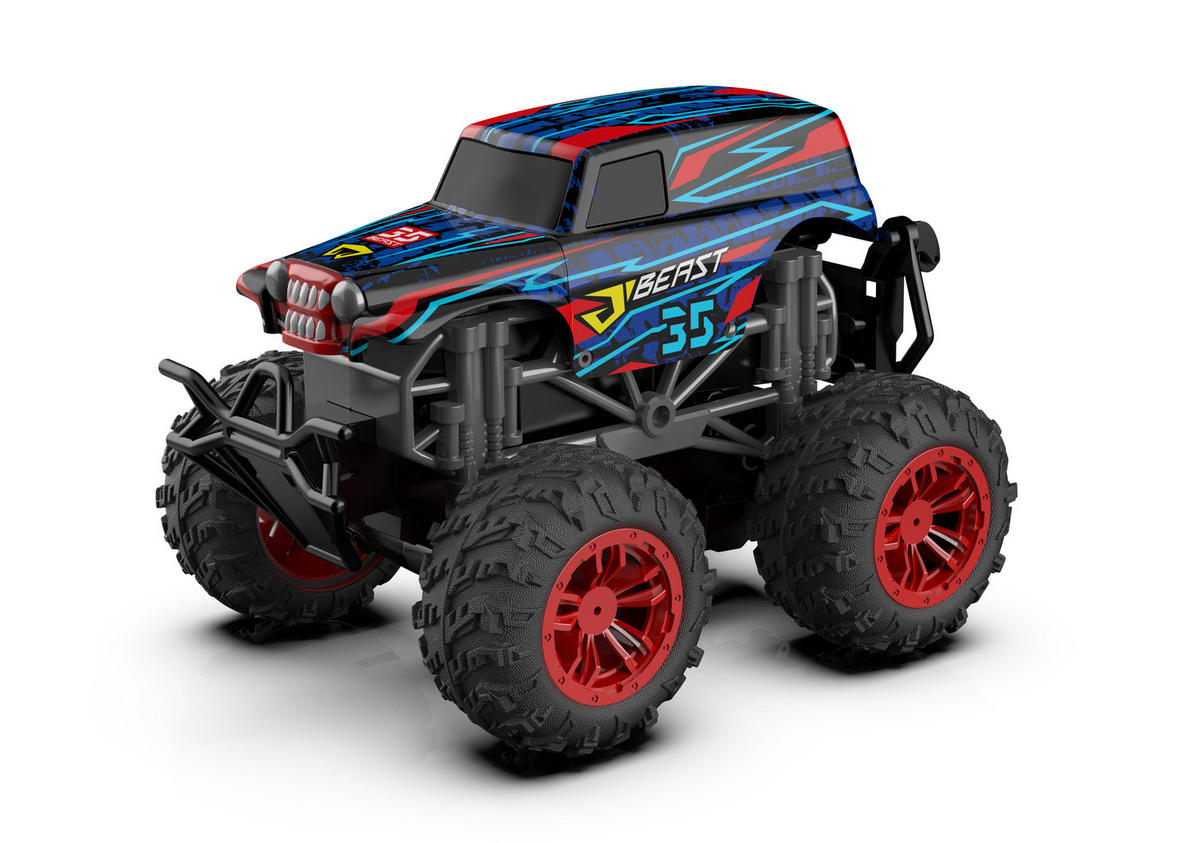 RC-MONSTERTRUCK Spielzeug LED Licht echter Rauch Fernbedienung aufladbarem Akku wechselbare Cover - Blau, Kunststoff (23/19/17cm) - Northpoint