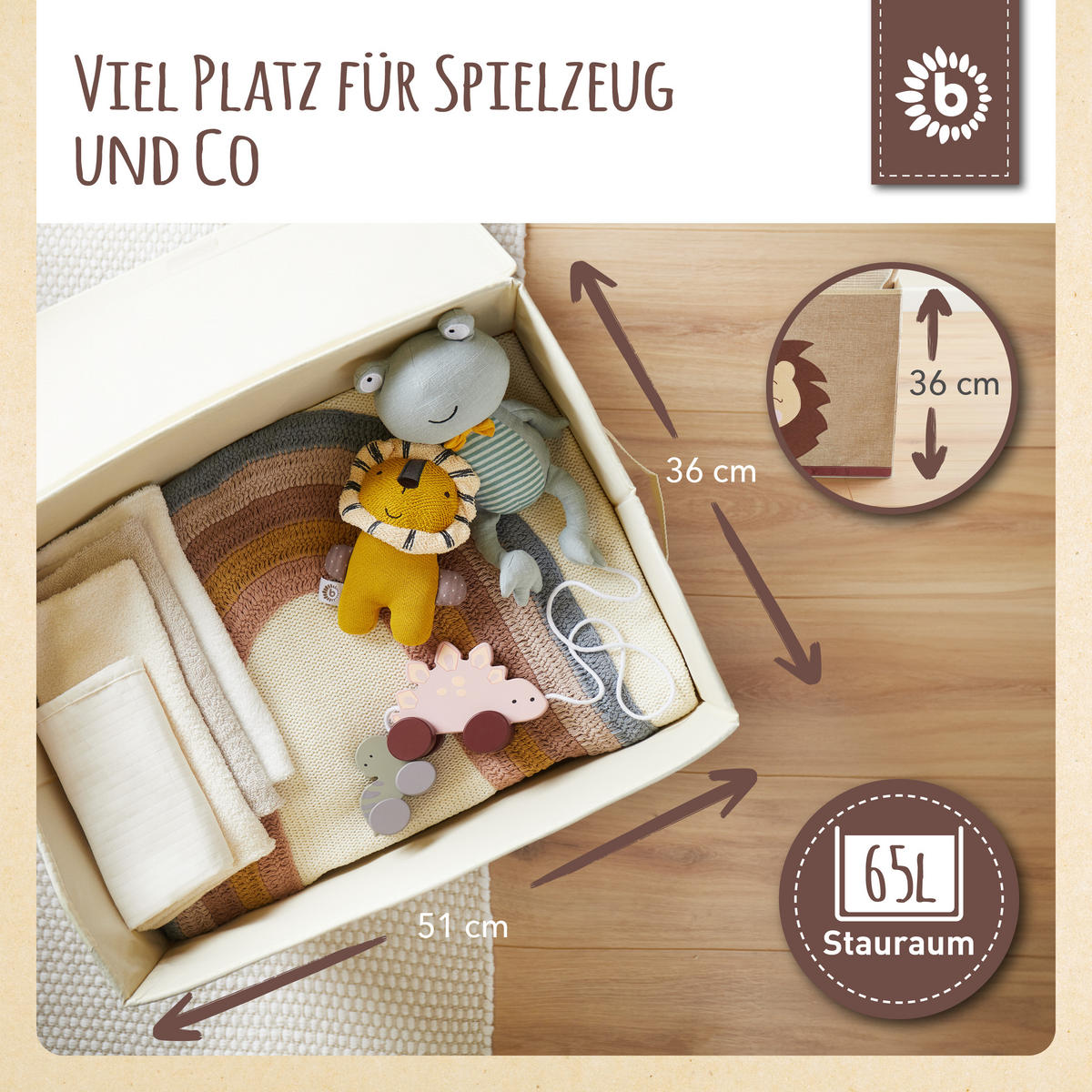 AUFBEWAHRUNGSBOX mit Deckel Igel Piksi - Hellbraun/Beige, Textil (51/36cm) - Bieco Spielwaren