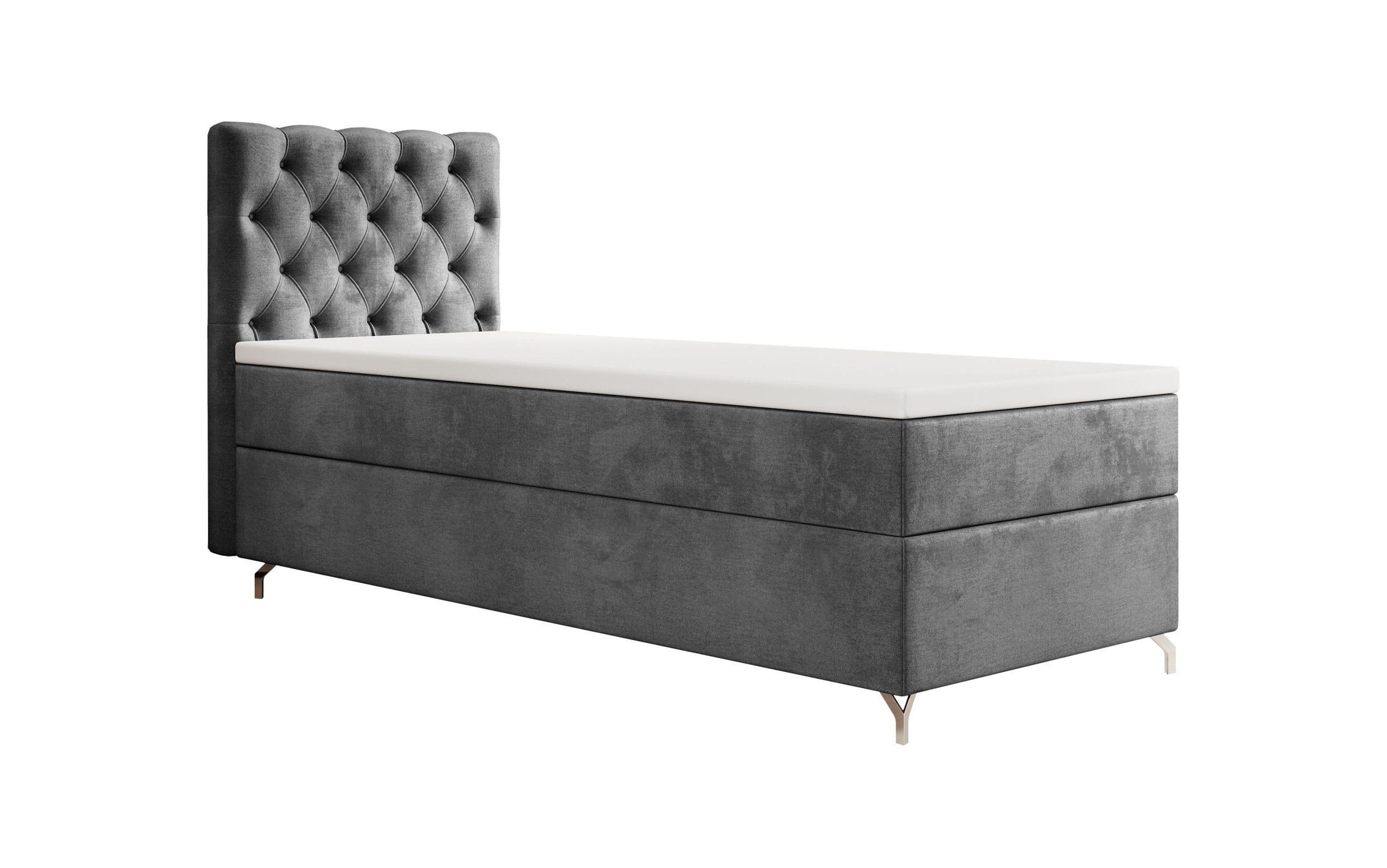 BOXBETT CHESTER P mit Matratze H3, Bonell und Topper 100x200 Monolith 92 - Grau, Textil (100/200cm) - Bedante
