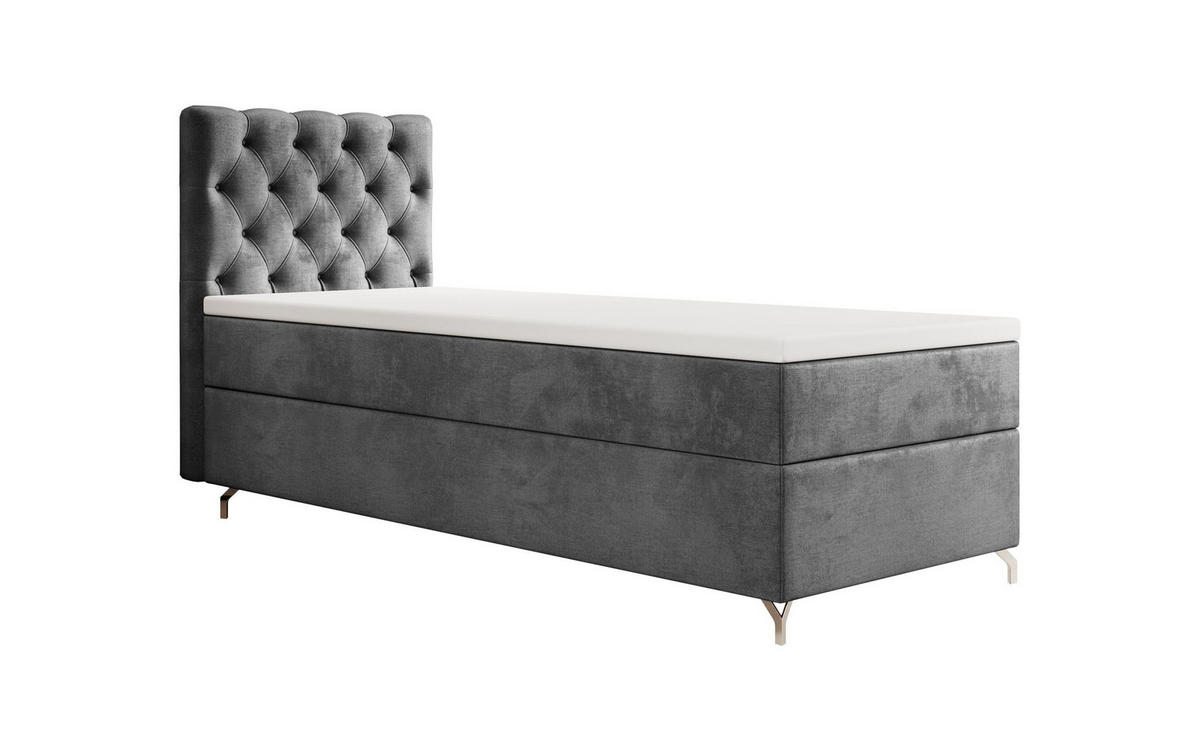 BOXBETT CHESTER P mit Matratze H3, Bonell und Topper 100x200 Monolith 92 - Grau, Textil (100/200cm) - Bedante
