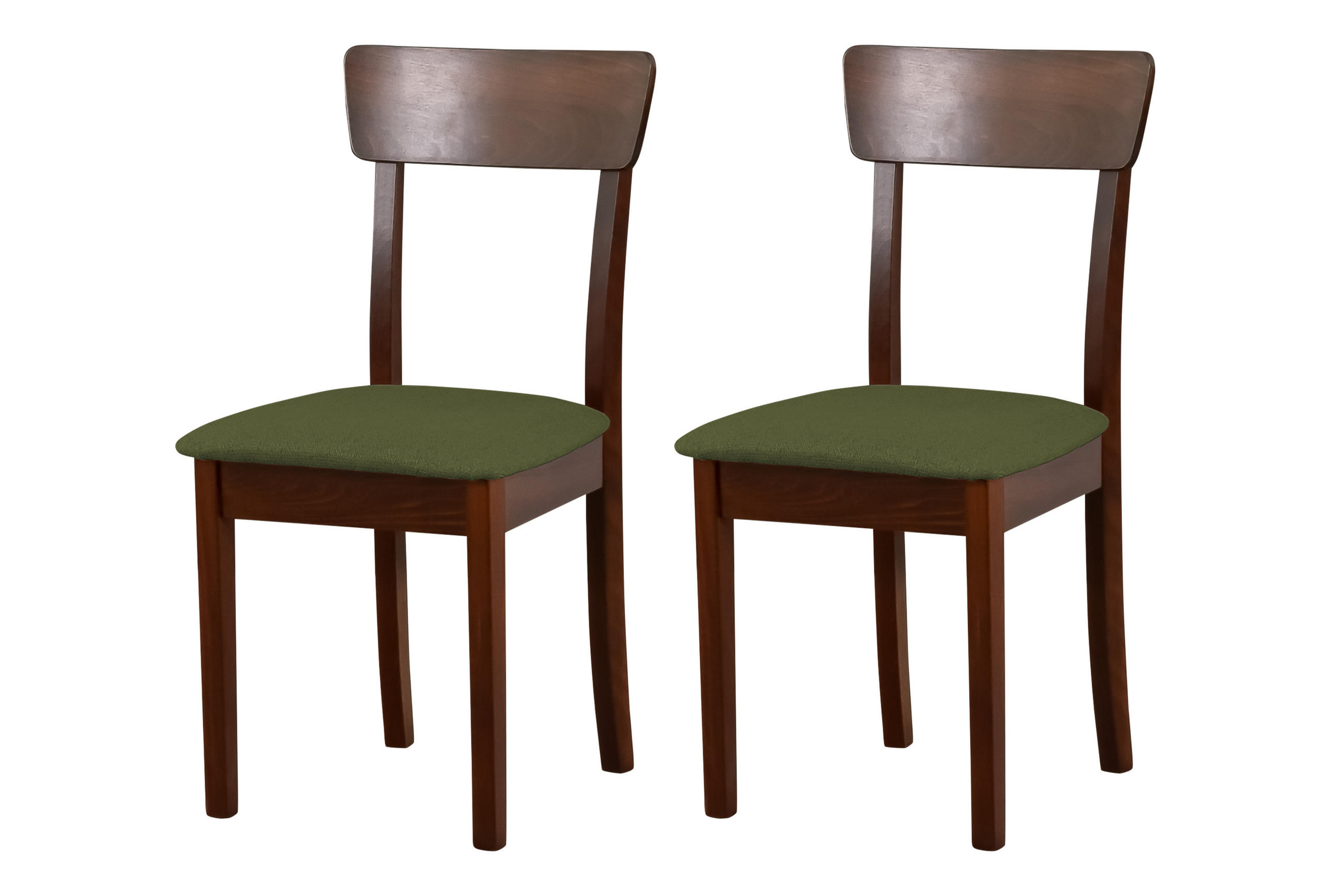 STUHL Hugo 1 (2er Set) - Nussbaumfarben/Olivgrün, Holz (43/86/40cm) - Leaf Design