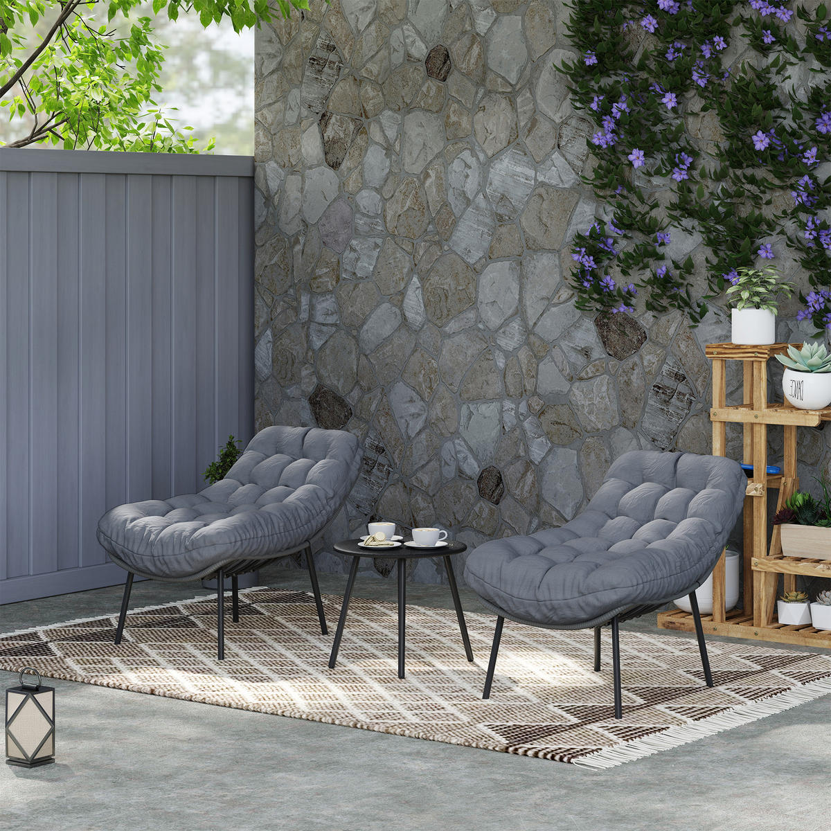 GARTENSET DE-13629 mit 15 cm dicken Kissen und Tisch Grau - Grau, Metall - ComfortXL