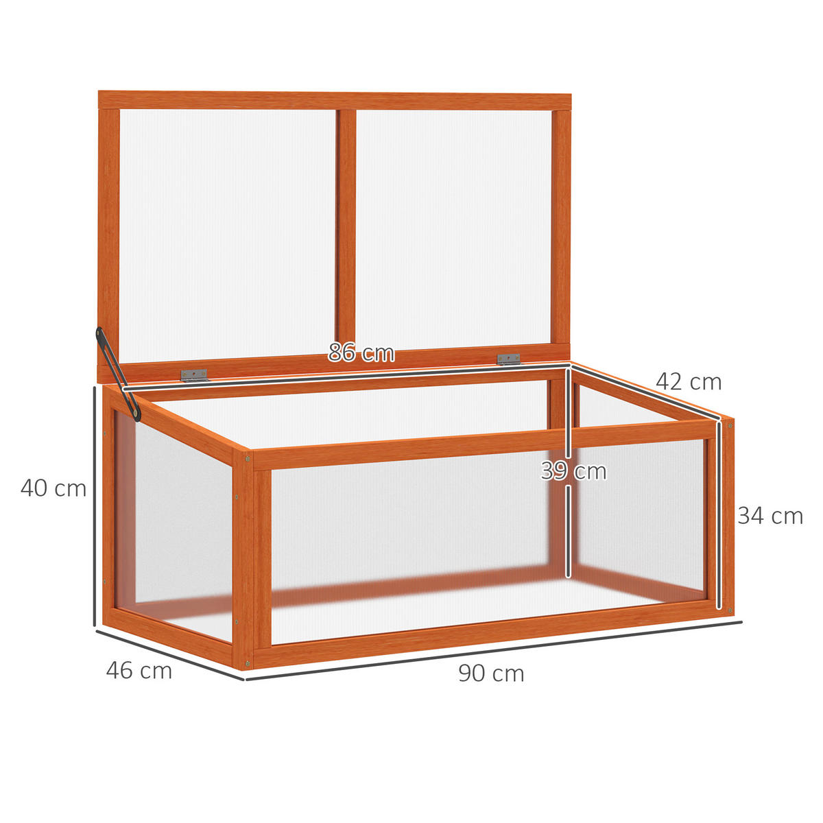 GEWÄCHSHAUS Pflanzenbeet mit Abdeckung, Tannenholz, Polycarbonat, Orange - Orange, Holz/Kunststoff (46/40/90cm) - Outsunny