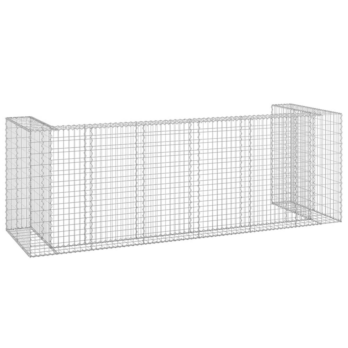 4ER Gabionen Mülltonnenbox ESOL | 110x325x100cm| Mülltonnenverkleidung für 4 Tonnen - Silberfarben, Metall (325/110/100cm) - DELUKE