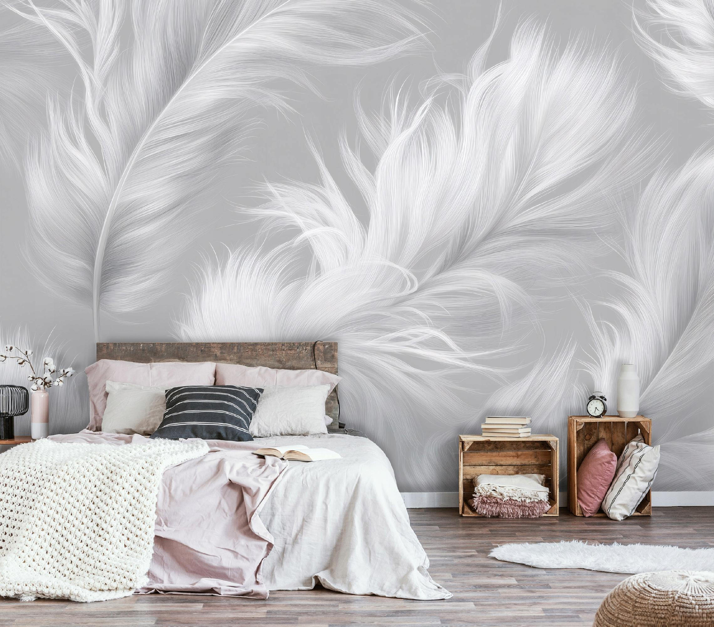 FOTOTAPETE Federn Abstrakt Grau 350x250 cm - Multicolor, Papier (350/250cm) - Wallarena