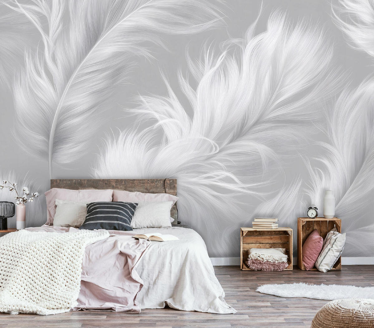 FOTOTAPETE Federn Abstrakt Grau 350x250 cm - Multicolor, Papier (350/250cm) - Wallarena