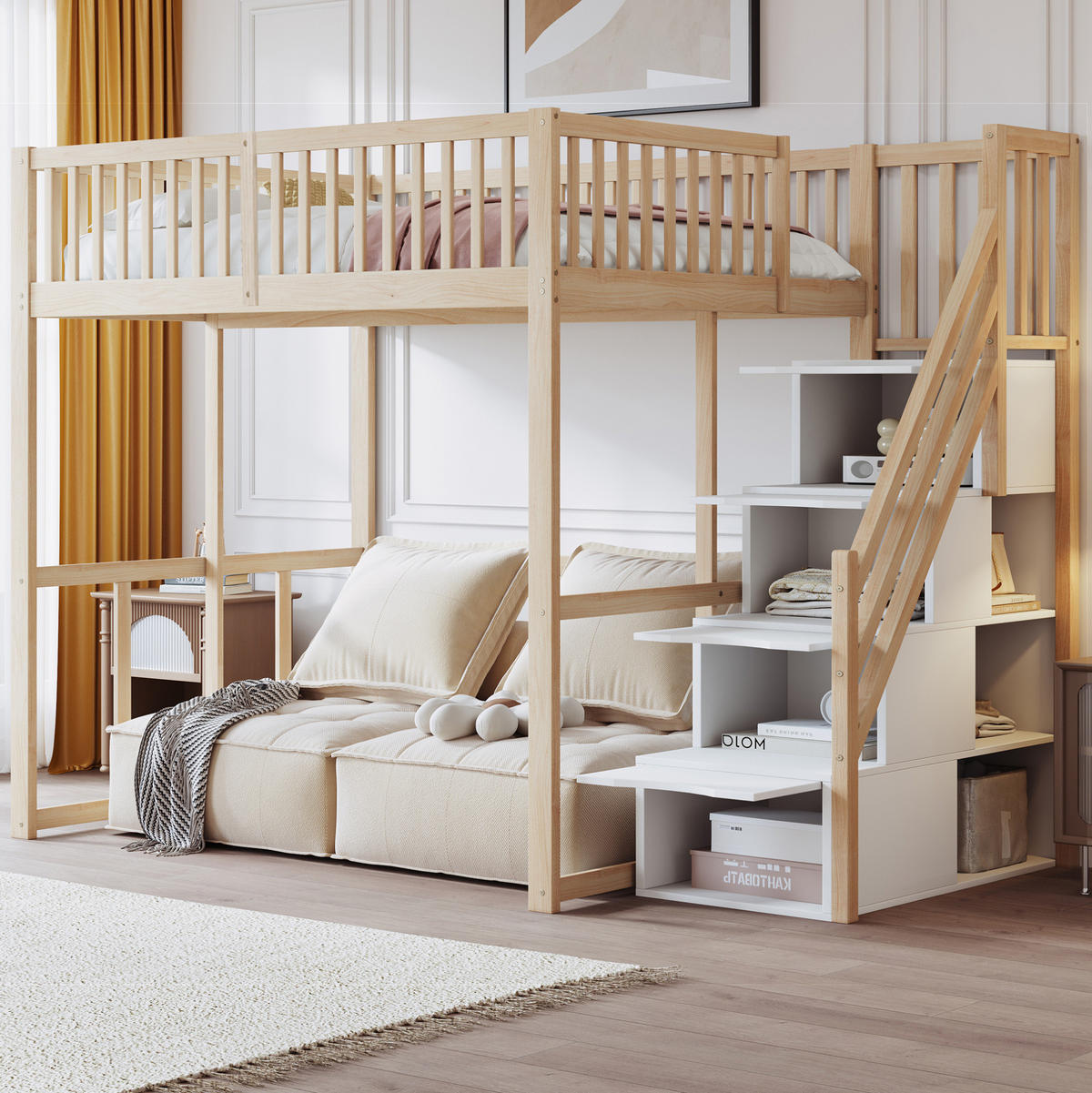 HOCHBETT 140/200 cm, Naturholz mit Stauraum-Sicherheitsaufstieg - Naturfarben, Holz (140/200cm) - MIVRAY
