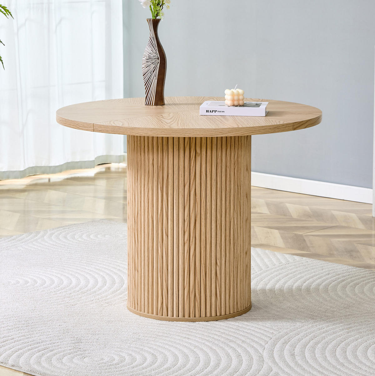 ESSTISCH rund 100/100/76 cm mit Stauraum, zylindrischem Säulenbein und MDF/Metall, Naturholz - Naturfarben, Holzwerkstoff (100/100/76cm) - Redom