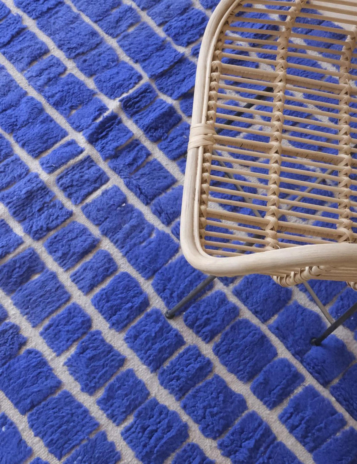 BERBERTEPPICH aus Wolle Schachbrett Design 200x 300 cm - Blau, Naturmaterialien (200/300cm) - AFK Living
